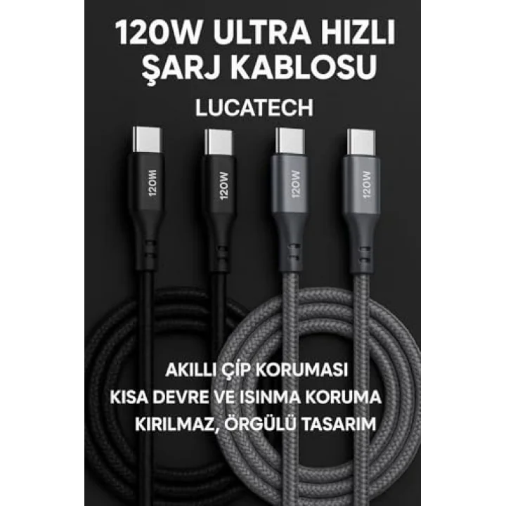 2 METRE Ultra Hızlı PD Type-C Şarj Kablosu (Gri)
