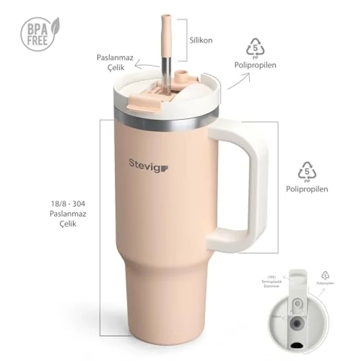 2 Moods Tuck-in Tumbler Sızdırmaz Çelik Termos 900 ML Bisque ST-239