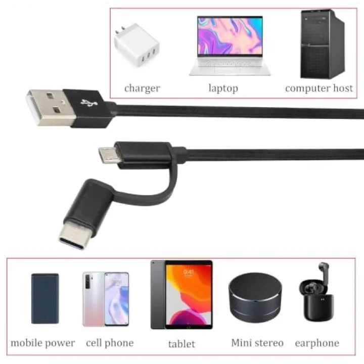 2si 1 Arada Çok Hızlı Şarj Kablosu USB Adan Tip-c Kablosuna USB Adan Mikro USB Kablosuna Naylon Örgülü USB Adan Cye/Tip C/Mikro USB Şarj Cihazı Senkronizasyon Kablosu (Siyah/3.3 ft)