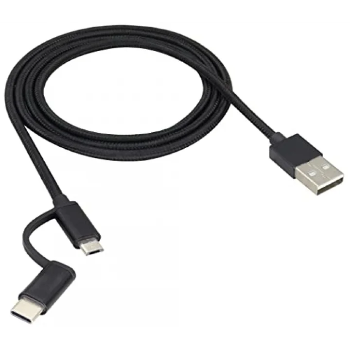 2si 1 Arada Çok Hızlı Şarj Kablosu USB Adan Tip-c Kablosuna USB Adan Mikro USB Kablosuna Naylon Örgülü USB Adan Cye/Tip C/Mikro USB Şarj Cihazı Senkronizasyon Kablosu (Siyah/3.3 ft)