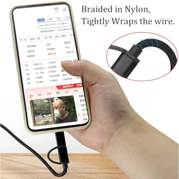 2si 1 Arada Çok Hızlı Şarj Kablosu USB Adan Tip-c Kablosuna USB Adan Mikro USB Kablosuna Naylon Örgülü USB Adan Cye/Tip C/Mikro USB Şarj Cihazı Senkronizasyon Kablosu (Siyah/3.3 ft)