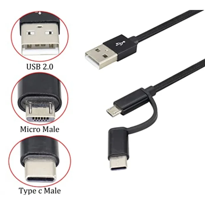 2si 1 Arada Çok Hızlı Şarj Kablosu USB Adan Tip-c Kablosuna USB Adan Mikro USB Kablosuna Naylon Örgülü USB Adan Cye/Tip C/Mikro USB Şarj Cihazı Senkronizasyon Kablosu (Siyah/3.3 ft)