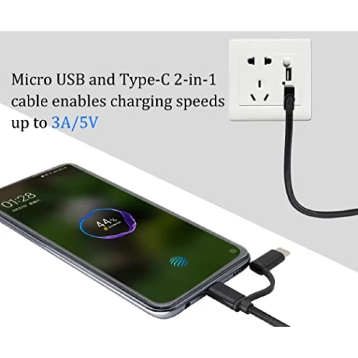 2si 1 Arada Çok Hızlı Şarj Kablosu USB Adan Tip-c Kablosuna USB Adan Mikro USB Kablosuna Naylon Örgülü USB Adan Cye/Tip C/Mikro USB Şarj Cihazı Senkronizasyon Kablosu (Siyah/3.3 ft)