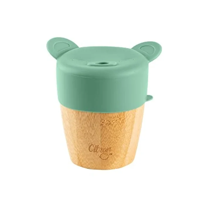2si 1 Arada Kapaklı ve Pipetli Organik Bambu Alıştırma Bardağı - Green 1073629