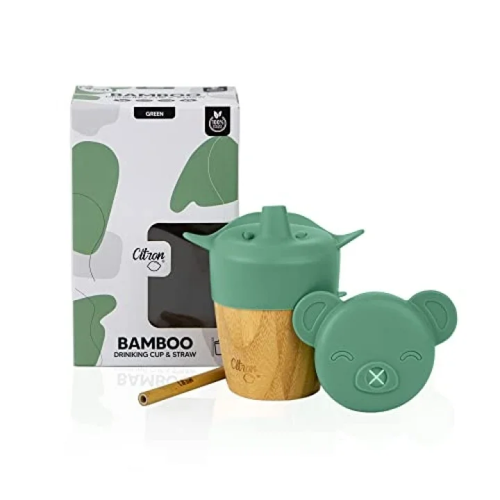 2si 1 Arada Kapaklı ve Pipetli Organik Bambu Alıştırma Bardağı - Green 1073629