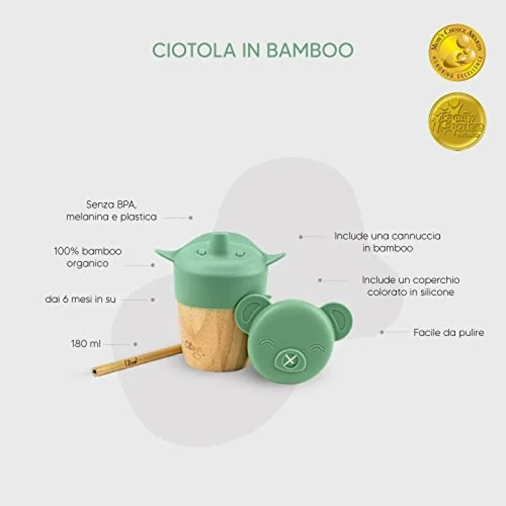 2si 1 Arada Kapaklı ve Pipetli Organik Bambu Alıştırma Bardağı - Green 1073629