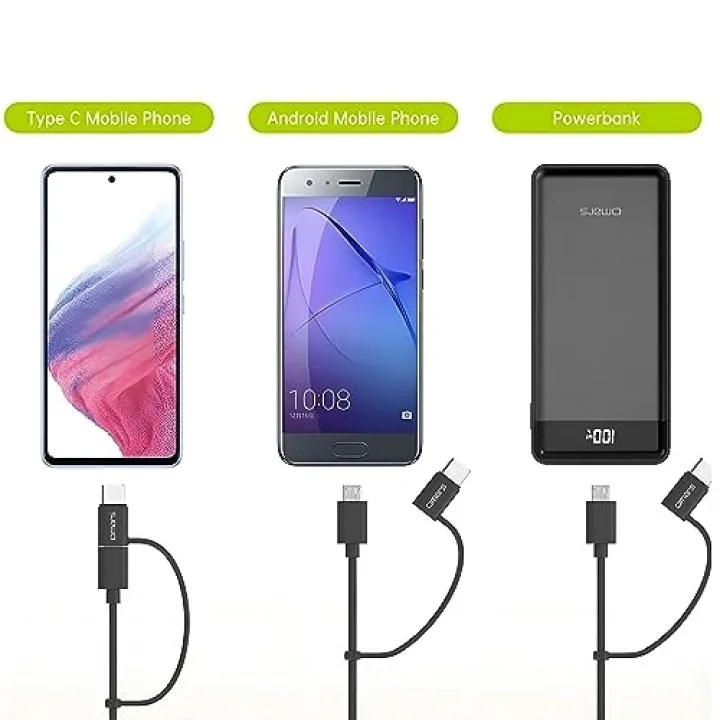 2si 1 Arada Type-C Micro USB Şarj ve Data Kablosu 1.2 Metre