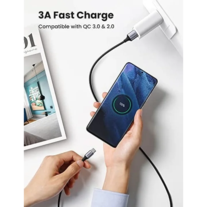 2.0 A USB-A & USB-C Örgülü Şarj ve Data Kablosu, 50 Santimetre, Siyah, 60125