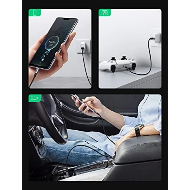 2.0 A USB-A & USB-C Örgülü Şarj ve Data Kablosu, 50 Santimetre, Siyah, 60125