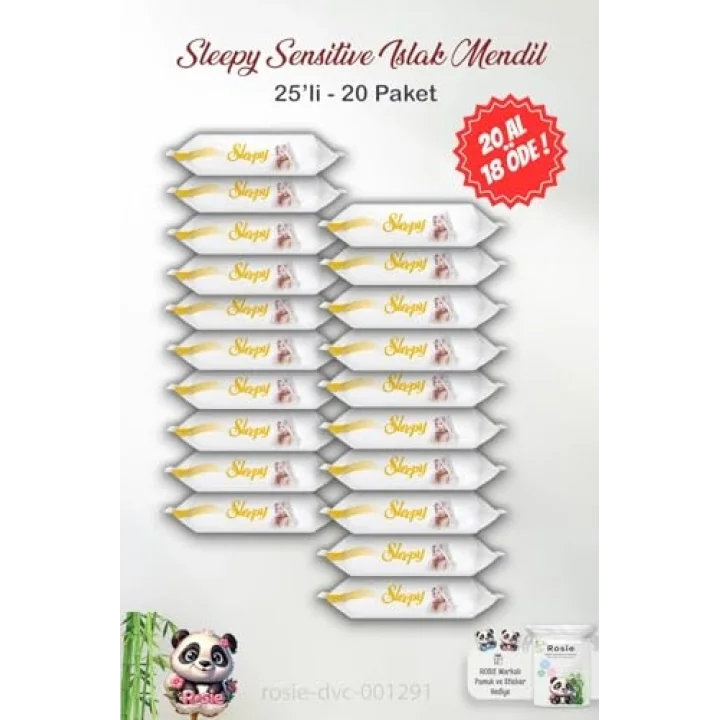 20 AL 18 ÖDE Sleepy Sensitive Islak Mendil 25li ve ROSIE