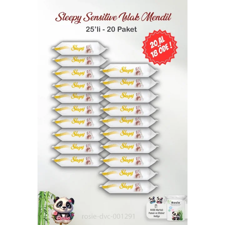 20 AL 18 ÖDE Sleepy Sensitive Islak Mendil 25li ve ROSIE