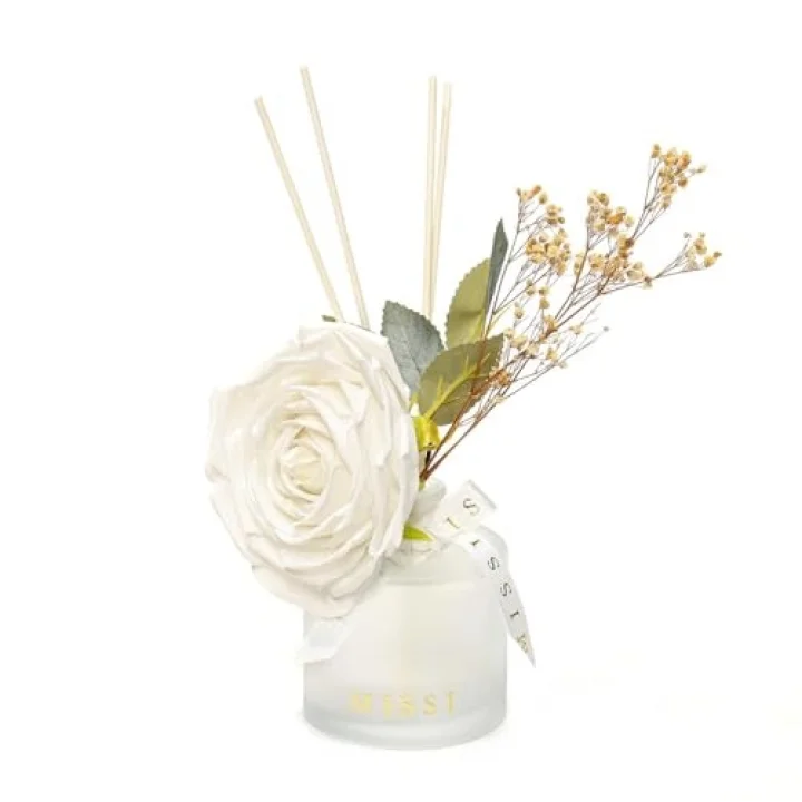 200 ml Buzlu Cam Şişe Beyaz Gül Dekorlu White Jasmine Oda Kokusu