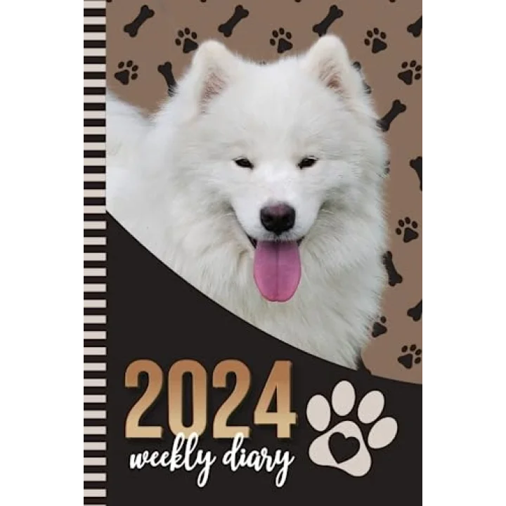 2024 Weekly Diary: Hardcover / 6x9 Dated Personal Organizer/Daily Scheduler With Checklist - To Do List - Note Section - Habit Tracker/Organizing Gift/Samoyed Dog - Paw Print Art Cover