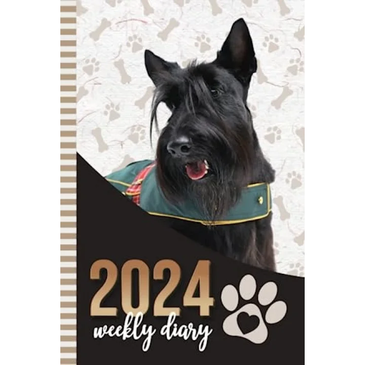 2024 Weekly Diary: Hardcover / 6x9 Dated Personal Organizer/Daily Scheduler With Checklist - To Do List - Note Section - Habit Tracker/Organizing ... Scottish Terrier Dog - Paw Print Art Cover
