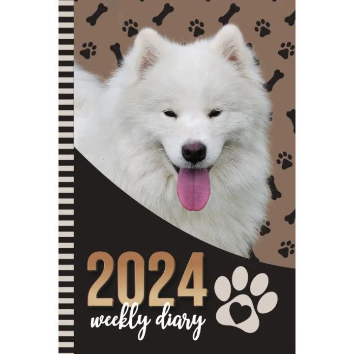 2024 Weekly Diary: Hardcover / 6x9 Dated Personal Organizer/Daily Scheduler With Checklist - To Do List - Note Section - Habit Tracker/Organizing Gift/Samoyed Dog - Paw Print Art Cover