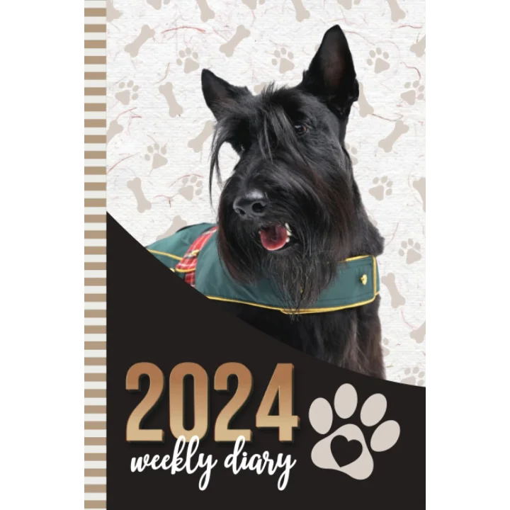 2024 Weekly Diary: Hardcover / 6x9 Dated Personal Organizer/Daily Scheduler With Checklist - To Do List - Note Section - Habit Tracker/Organizing ... Scottish Terrier Dog - Paw Print Art Cover