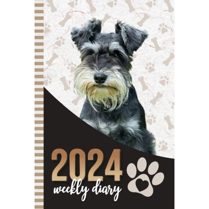 2024 Weekly Diary: Hardcover / 6x9 Dated Personal Organizer/Daily Scheduler With Checklist - To Do List - Note Section - Habit Tracker/Organizing ... Mini Schnauzer Dog - Paw Print Art Cover