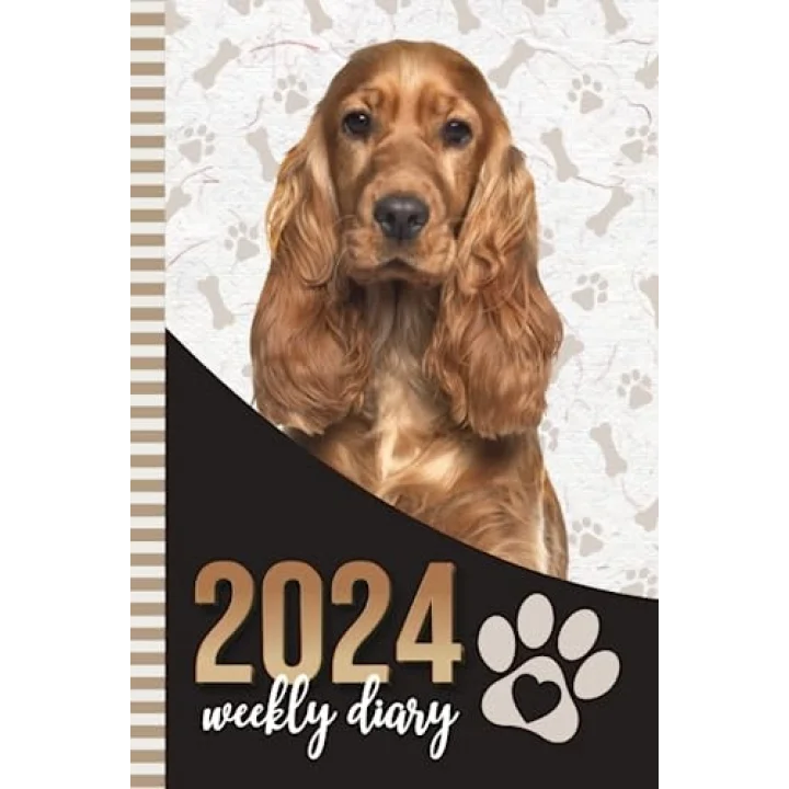 2024 Weekly Diary: Hardcover / 6x9 Dated Personal Organizer/Daily Scheduler With Checklist - To Do List - Note Section - Habit Tracker/Organizing ... Cocker Spaniel Dog - Paw Print Art Cover