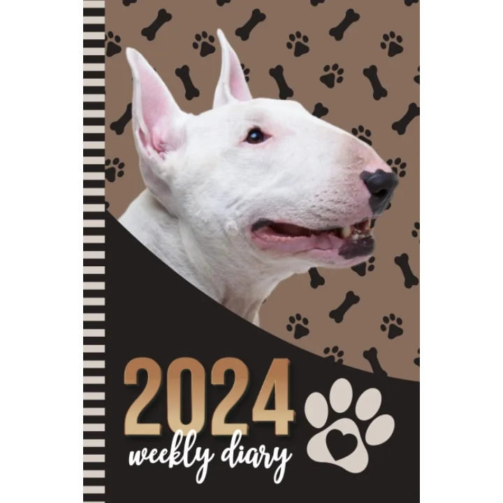 2024 Weekly Diary: Hardcover / 6x9 Dated Personal Organizer/Daily Scheduler With Checklist - To Do List - Note Section - Habit Tracker/Organizing Gift/Bull Terrier Dog - Paw Print Art Cover