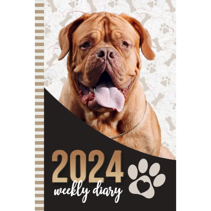 2024 Weekly Diary: Hardcover / 6x9 Dated Personal Organizer/Daily Scheduler With Checklist - To Do List - Note Section - Habit Tracker/Organizing Gift/Dogue De Bordeaux Dog - Paw Print Art Cover