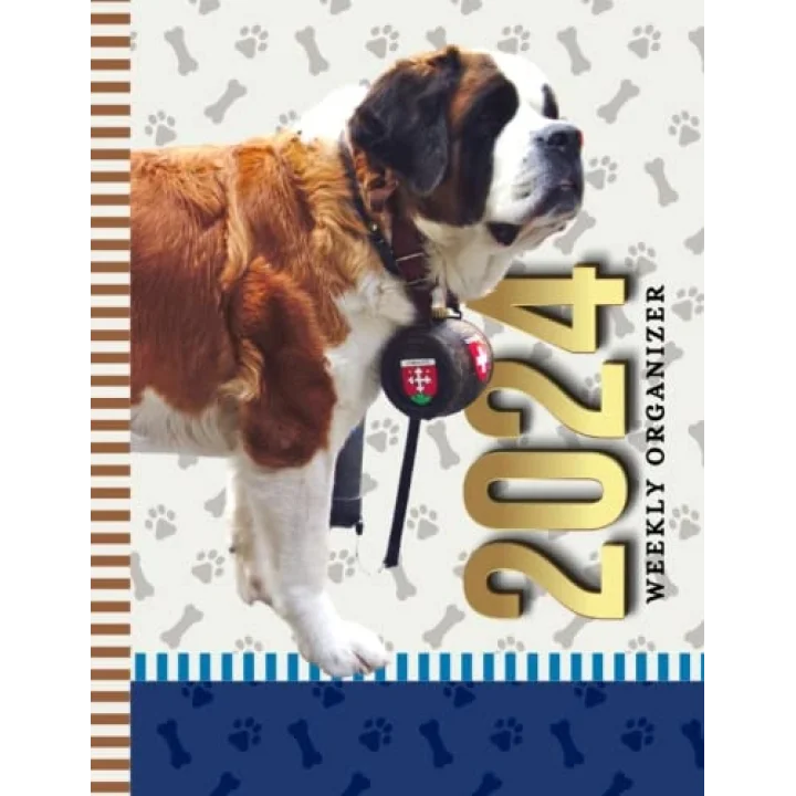 2024 Weekly Organizer: Dated 8.5x11 / 52-Week / To Do List - Notes Section - Habit Tracker / Jan to Dec / Life - Time Organization Gift / Saint St Bernard Dog Art on Paw Print Pattern Cover