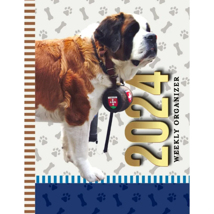 2024 Weekly Organizer: Dated 8.5x11 / 52-Week / To Do List - Notes Section - Habit Tracker / Jan to Dec / Life - Time Organization Gift / Saint St Bernard Dog Art on Paw Print Pattern Cover