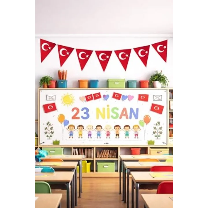 23 Nisan Süsleri 23 Nisan Hediyeleri 10 lu üçgen Flama - 10 Parça