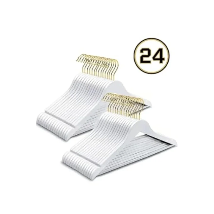 24 Adet Beyaz Gold Kancalı Plastik Elbise Askı