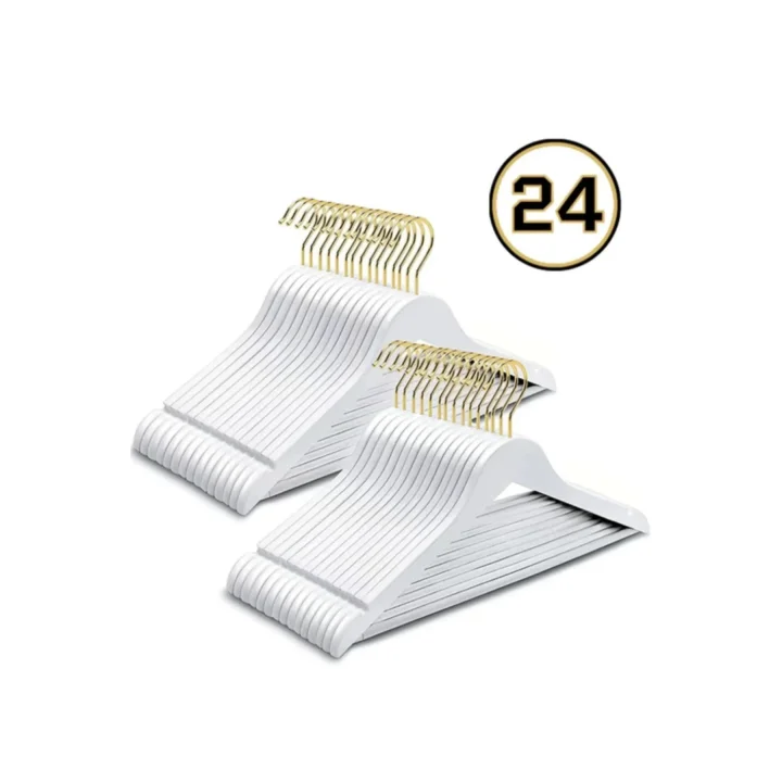 24 Adet Beyaz Gold Kancalı Plastik Elbise Askı