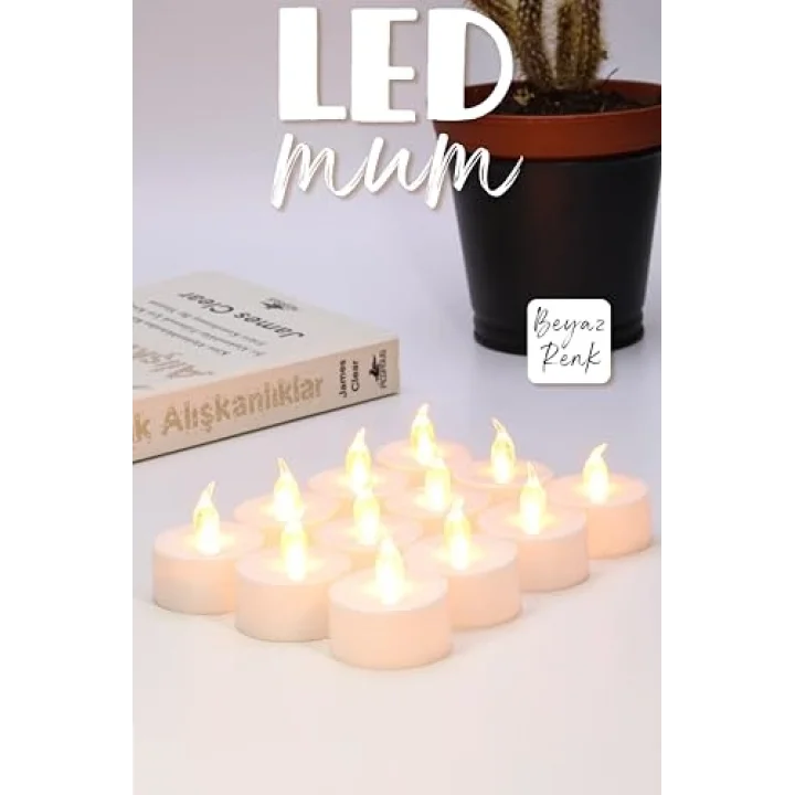 24 Adet Led Mum Tealight Mini Dumansız Pilli Alevli Dekoratif Yapay Mum Işıldak Beyaz 1036-2