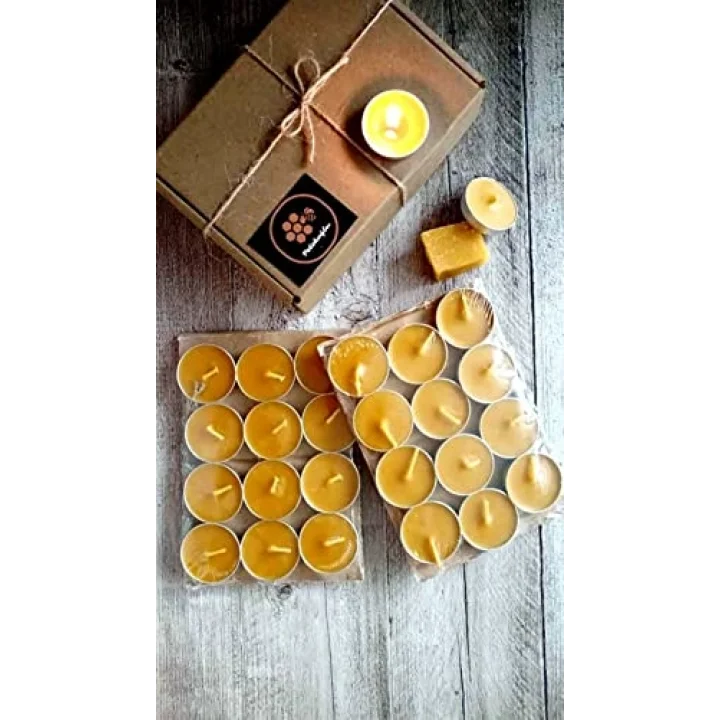 (24 Adet) Tealight Doğal Petek Balmumu Mum Ekonomik Boy (8Gr) Beeswax Candle