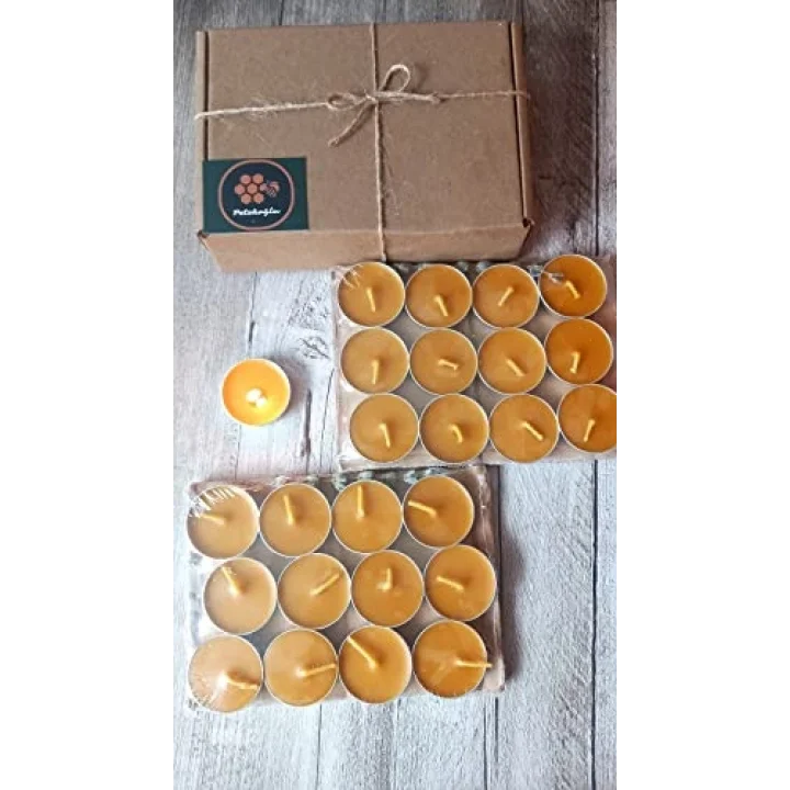 (24 Adet) Tealight Doğal Petek Balmumu Mum Ekonomik Boy (8Gr) Beeswax Candle