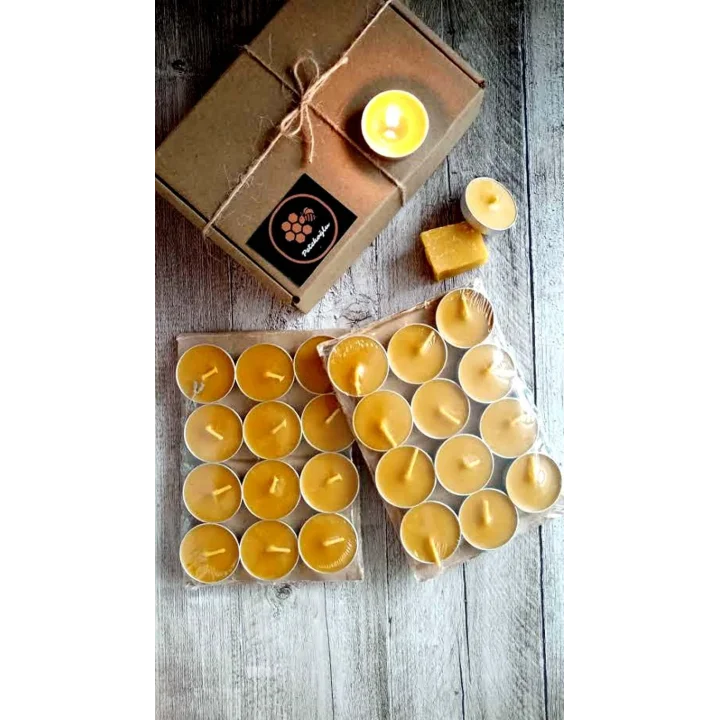 (24 Adet) Tealight Doğal Petek Balmumu Mum Ekonomik Boy (8Gr) Beeswax Candle