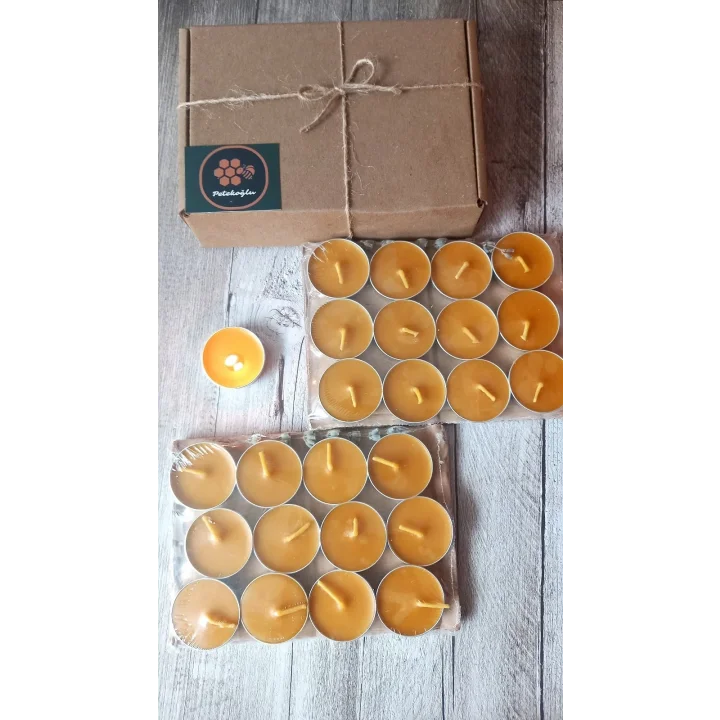(24 Adet) Tealight Doğal Petek Balmumu Mum Ekonomik Boy (8Gr) Beeswax Candle