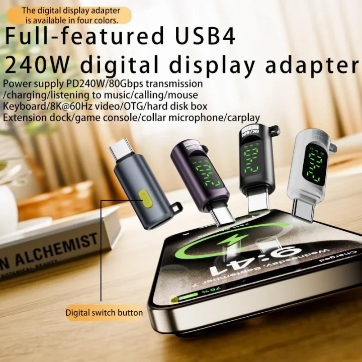 240W Dijital Göstergeli Type-C to Type-C 80Gbps 8K@60Hz Ve Hızlı Şarj Mini OTGZA