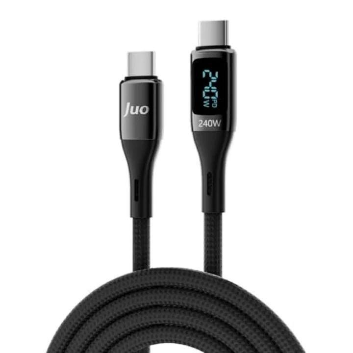 240W Dijital Led Ekranlı E-Mark Çipli PD 3.1 USB Type-C to Type-C Hızlı Şarj ve Data Kablosu 2 Metre