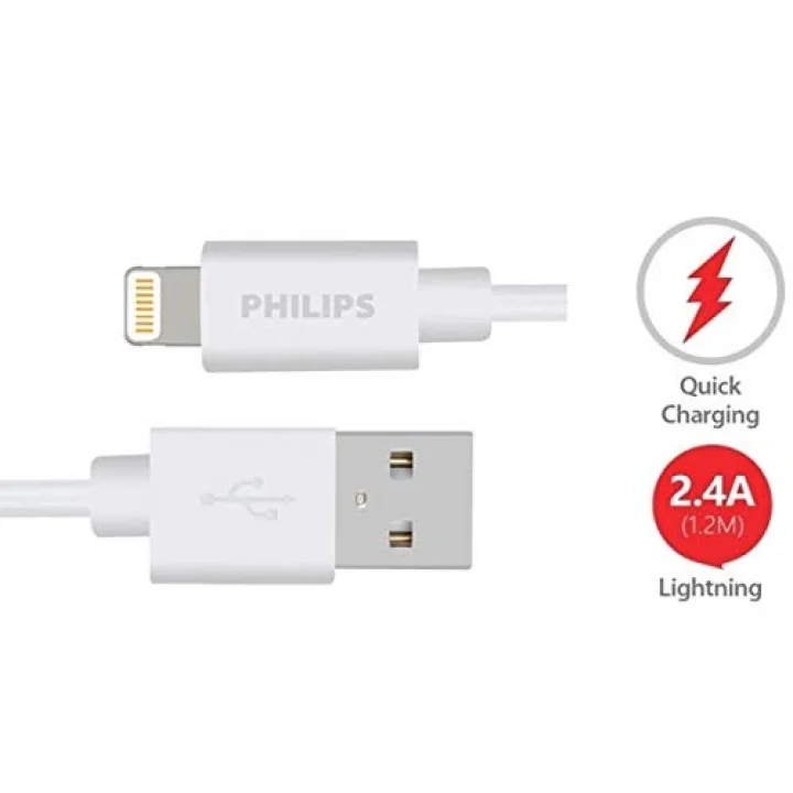 2.4A iPhone Lightning Şarj ve Data Kablosu Beyaz 1 Metre