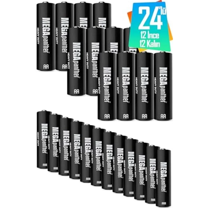 24lü Set (12 AA + 12 AAA) İnce ve Kalın Kalem Pil Kumanda Pili Saat Pili Zn-C 1.5V