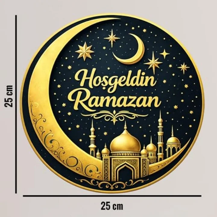 25-25 cm Hoş geldin Ramazan Dekorlu Ahşap Kapı Süsü, Ramazan Süsleri, Ramazan Tavan Süsü, Ahşap