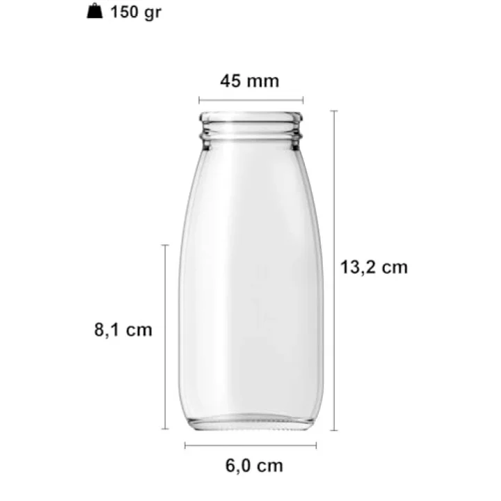 250 ml Şeffaf Süt, Ayran, Limonata, Meşrubat Şişesi 250 Cc Plastik Kapaklı Boş Cam Şişe 6 Adet
