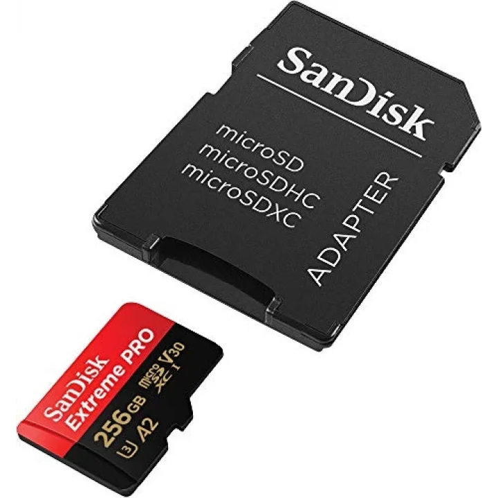 256 GB Extreme PRO microSDXC kartı + SD adaptörü + RescuePRO Deluxe, 200 MB/snye kadar, A2 App Performance, UHS-I, Class 10, U3, V30