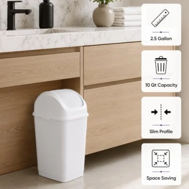 2,6 litre küçük Slim Trash can (Beyaz)