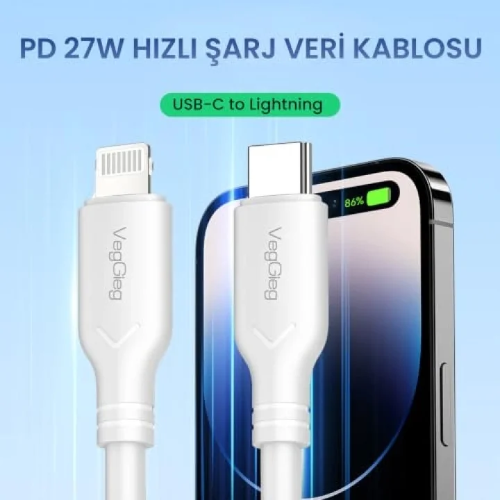 27W Type-C to Lightning iPhone iPad ile Uyumlu PD Hızlı Şarj ve Data Kablosu 1.2 Metre
