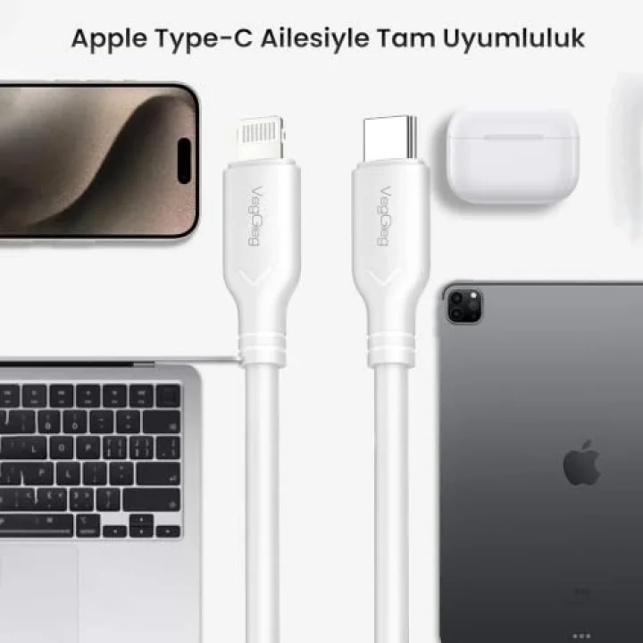 27W Type-C to Lightning iPhone iPad ile Uyumlu PD Hızlı Şarj ve Data Kablosu 1.2 Metre