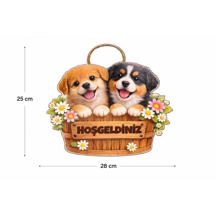 28-25 cm Hoş geldin Köpek Çiçek Dekorlu Ahşap Kapı Süsü, Kapı Bahçe Önü Süsü Yeni