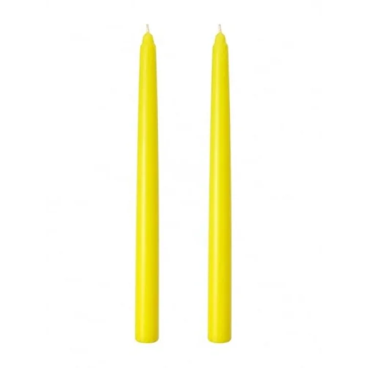 2’li Sarı Şamdan Mum Seti 25 cm – Dekoratif İnce Şamdan Mum, Kokusuz Parafin Wax,%100 Pamuk Fitil, El Döküm, Uzun Süre Yanma (~10 Saat), Şık Sofra, Davet, Nişan, Düğün ve Ev Dekorasyonu İçin Zarif