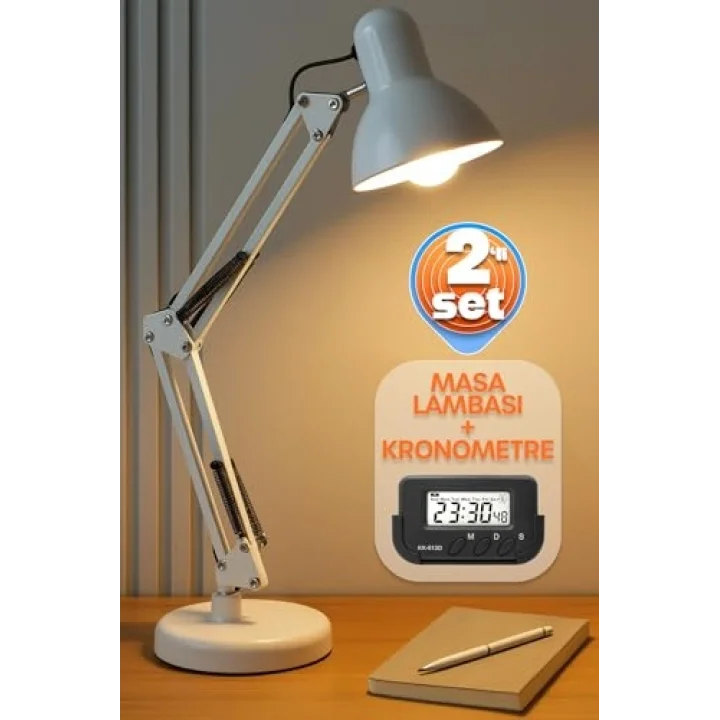 2li SET Masa Lambası + Kronometreli Pomodoro Ders Çalışma Masa Lambası (Beyaz 811)