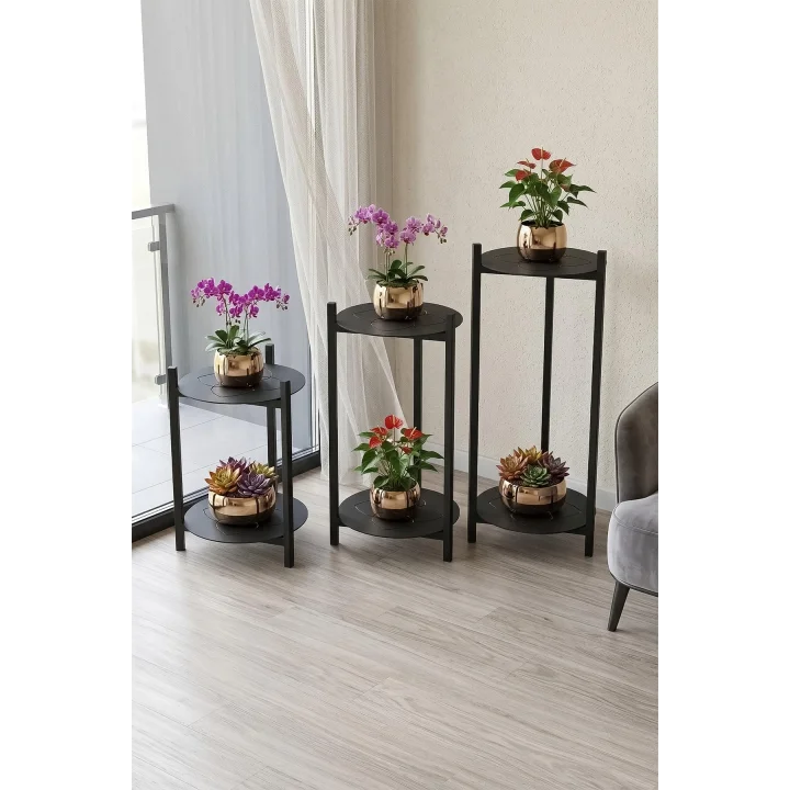 3 BOY METAL TEPSİLİ ÇİÇEKLİK, ÇİÇEK RAFI 1494