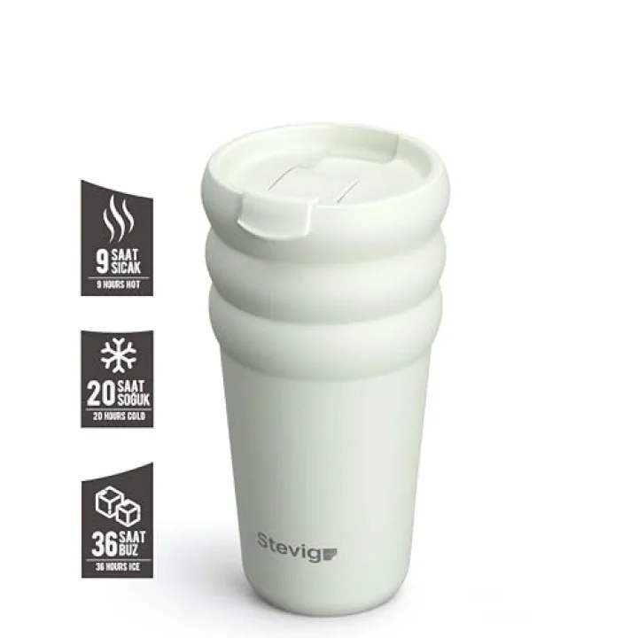 3 Bubble Two-Cap Straw Tumbler Çelik Termos 600 Mililitre Lightest Sky ST-247
