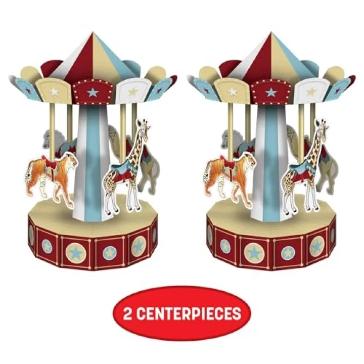 3-D Vintage Sirk Carousel Centerpieces 2 Parça, 10, Çok Renkli